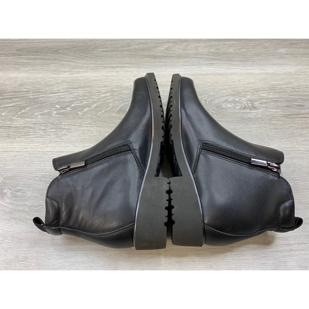 Munro American Black Leather Ankle Boots Dual Zip Lug Sole 6 Comfort Shoes - Picture 5 of 11